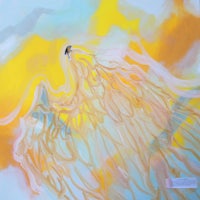 an abstract painting of an eagle flying in the sky