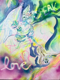 a painting of an angel with the word love written on it